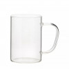 O cană (cupă) din sticlă transparentă cu mâner de sublimare colorat